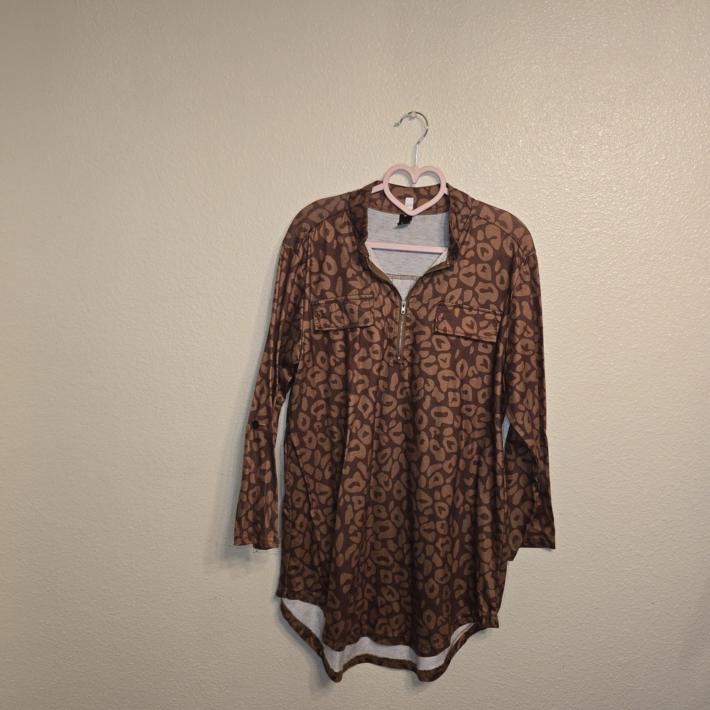 Brown Leopard Print Tunic Top